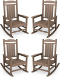 KINGYES HDPE Outdoor Rocking Chair Set of 4, Widened Seat Patio Rocking Chair, Oversized All Weather Patio Rocker, Brown