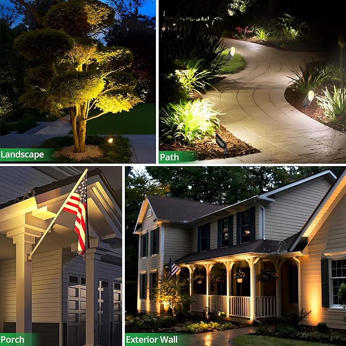 wowlite Landscape Spotlights 4 Pack, ETL Listed Low Voltage Spot Lights Outdoor with 5W MR16 Bulbs, 2700K Warm White Waterproof Up Lights with Ground Stake for House Trees Patio