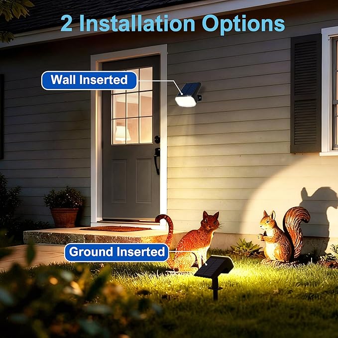 Solar Lights Outdoor Waterproof IP65, Super Bright LED with Lens, 3000K 2 Lighting Modes, Solar Powered Yard Garden Solar Spot Lights for Outside Landscape Auto On/Off -2 Pack