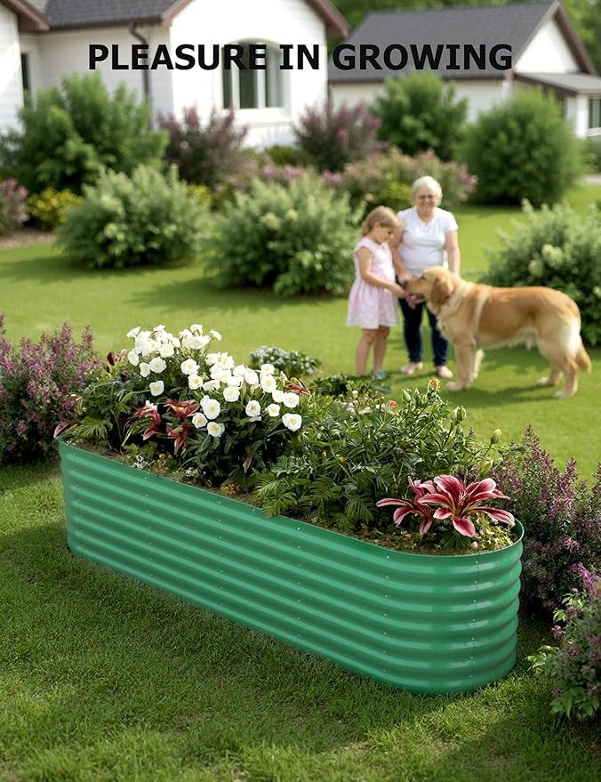 8x2x1.5 ft Galvanized Raised Garden Bed - 18“ Tall Metal Planter Box for Vegetables, Flowers, Herbs, Rust-Resistant Outdoor Garden Box, Easy Assembly Raised Beds for Gardening, Green