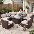 NICESOUL 9 Piece Modern Extra-Large Outdoor Patio Sectionals with Fire Pit Table Natural Gas & Propane, 29.3'' High Back Comfortable Conversations for Outside, Deep Seating Modular Sofa Couches, Tan