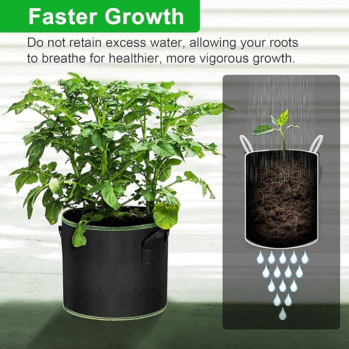 5 Gallon Grow Bags 12 Pack - Thickened Nonwoven Aeration Planter Bags with Handles, Plant Tags & Seedling Bags, Heavy Duty Black Fabric Pots for Vegetable Gardening Garden Outdoor