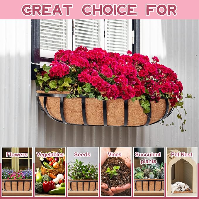 Riare 2 Pack 36 Inch Trough Coco Coir Liners for Planters, Pre-Formed Coconut Coir Replacement Liner Natural Coco Fiber Window Box Liners for Wall Planter, Window Basket Deck Railing Planter