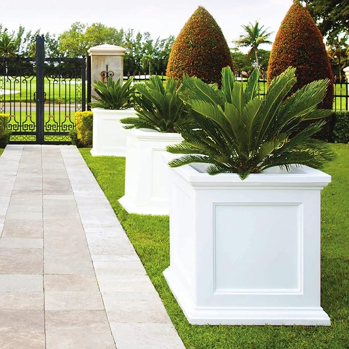 Mayne Fairfield 28-Inch Square Planter – Weather-Resistant Planter for Flowers – Durable Indoor/Outdoor Design for Commerical, Patio, Porch, or Entryway, White