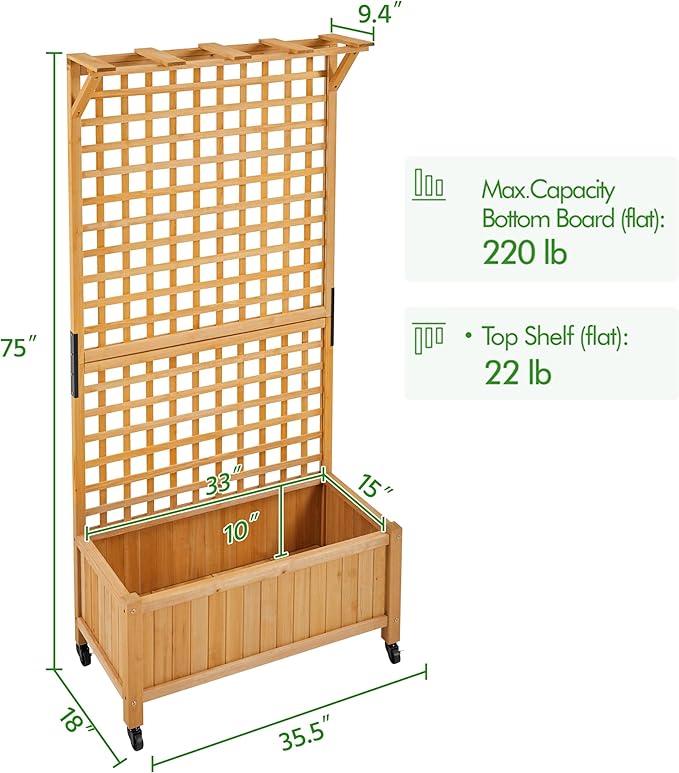 Yaheetech 72" H Garden Planter with Trellis for Vine Climbing Horticultural Plants, Yard Box Outdoor w/Drainage Holes, Garden Planter Bed for Flowers Herbs, Light Brown