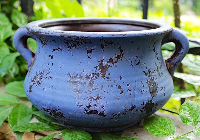 Goodman and Wife Egyptian Era Designed Earthen Ware Terra-Cotta Vessel/Planter with Looped Handles (Purple)
