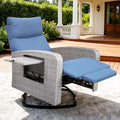 Outdoor Recliner Chair, Wicker Patio Recliners with Adjustable Backrest and Extended Foot Rest, Reclining Patio Chairs with Flip Table & Removable Cushion Cover for Porch