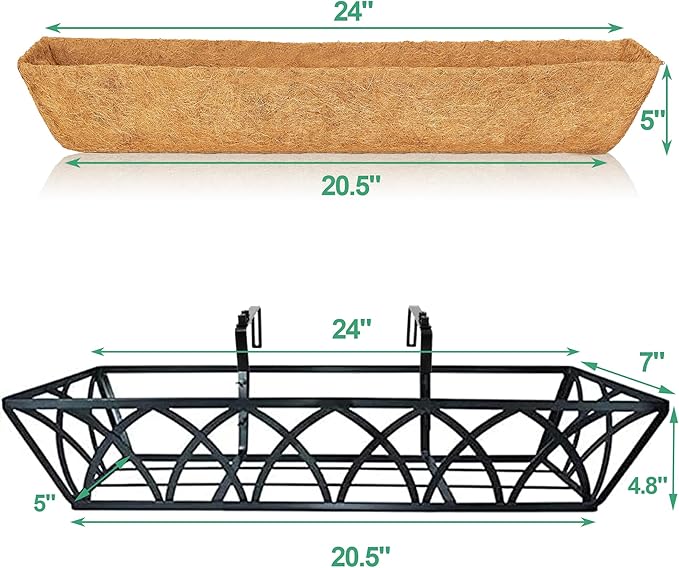 24in 2pcs Planter Box with Coco Liner, Rust-Resistant Metal Frame, Hydration and Drainage for Indoor or Outdoor Use