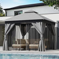 LAUSAINT HOME Semi-Permanent Outdoor Patio Gazebo 10'x10', Heavy Duty Party Tent Shelter with Double Roofs, Mosquito Nettings and Privacy Screens for Backyard, Garden, Lawn, Gray