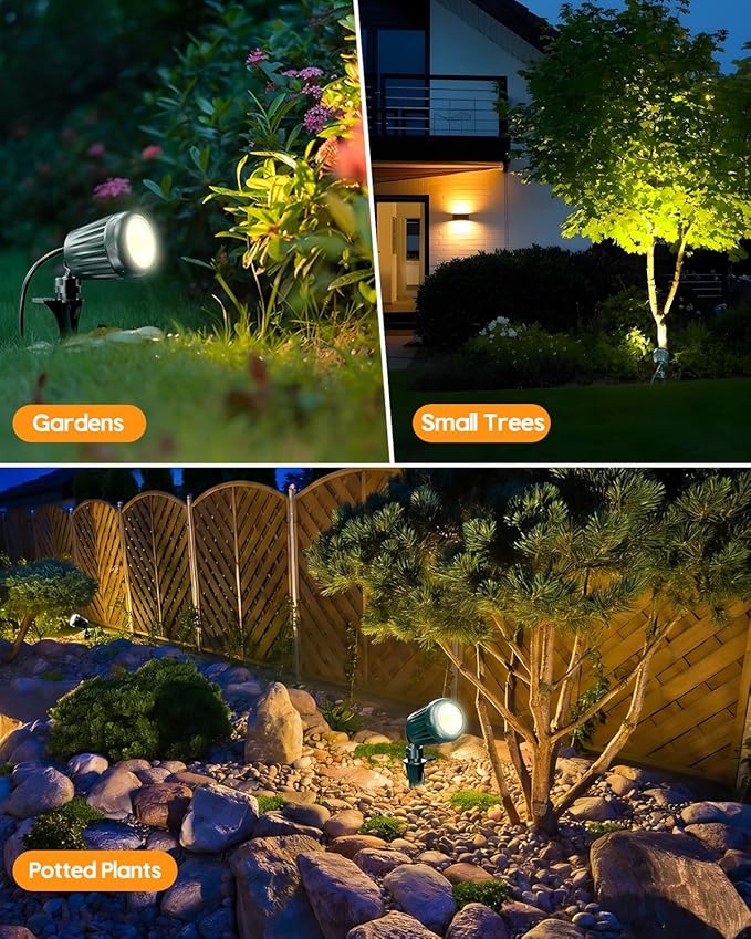12V24V Low Voltage Landscape Lights Outdoor,6000K White LED Landscape Lights with 3 Color Lenses (Red,Yellow,Green),IP67 Waterproof Outdoor Spot Lights for Garden Passage Wall Tree Fence,2 Pack