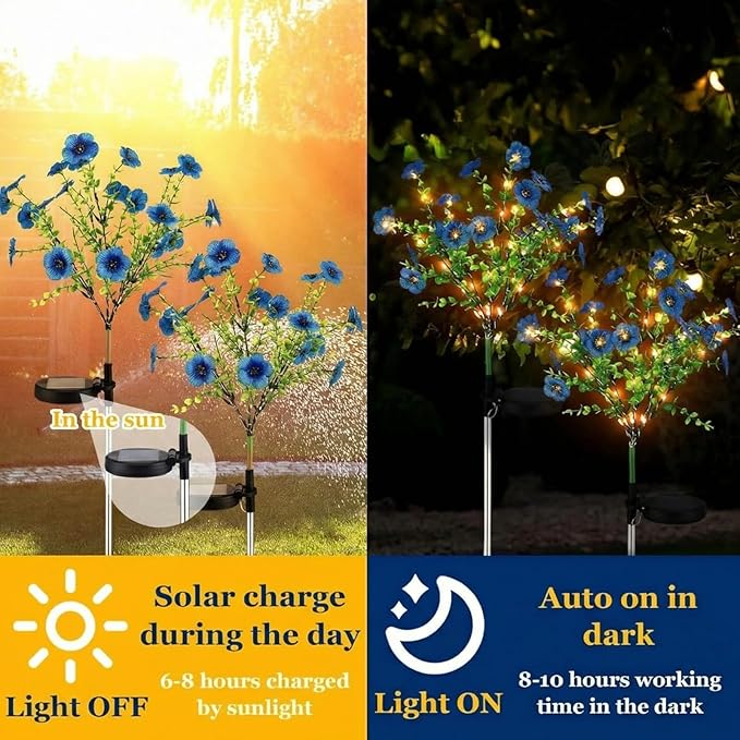 2 Pack Solar Stake Lights Outdoor Decor Waterproof Mums Artificial Flowers Solar Lights for Outdoor Garden Yard Pathway Decor (Blue,Violet)