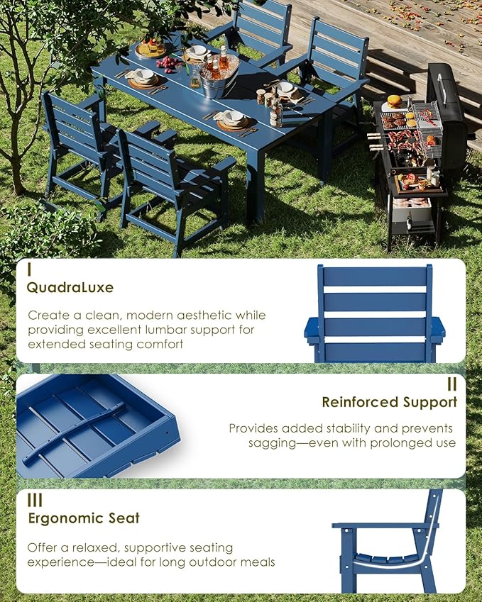 GREENVINES Outdoor Dining Chair | HDPE | Patio Chairs | All-Weather | Blue
