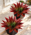 Ivydale Fake Plants 18 Inch Agave Artificial Plants Outdoor 2 PCS for Outside Decoration, Faux Greenery UV Resistant Artificial Outdoor Plants for Front Door Porch Planter Urn Patio Garden Yard(Red)