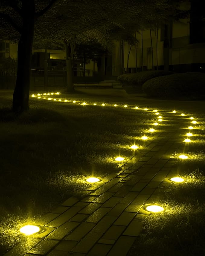 Biling Solar Ground Lights Outdoor 8 Packs, Flat Bright 12 LEDs Solar Lights Outdoor Waterproof for Yard Walkway Garden Driveway (Warm White)