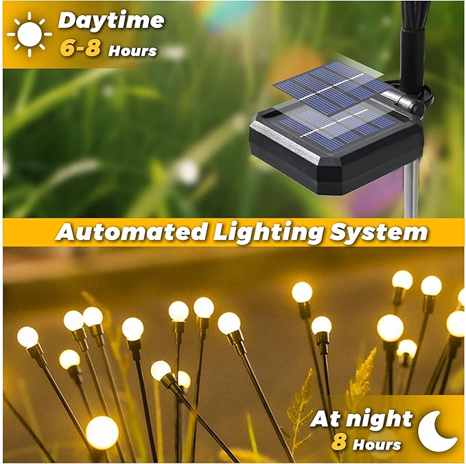 Solar Lights Outdoor-6Pack 48LEDs Solar Garden Firefly Lights Outside,Solar Powered Light Outdoor and Garden Decorative IP65 Waterproof,Yard Patio Pathway Decor,Gardening Gifts for Women,Warm White