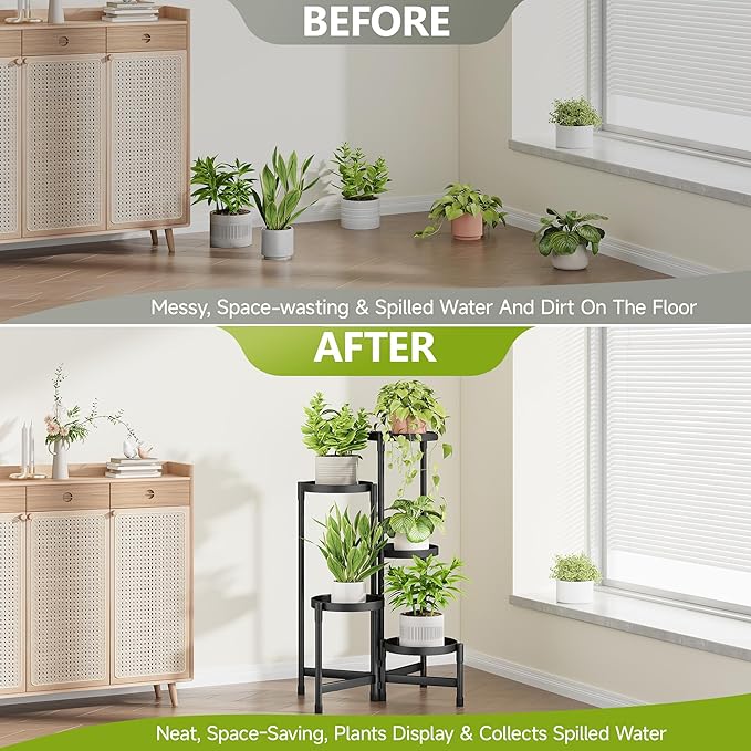 5 Tier Plant Stand Indoor, Tiered Plant Stand Outdoor for Multiple Plants, Corner Plant Shelf for Patio Balcony Porch Garden Living Room House, Black