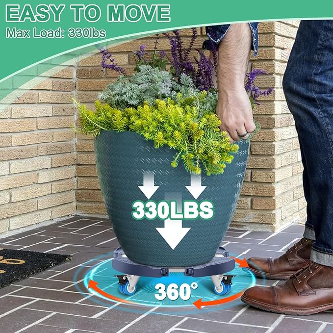 sanyi Plant Caddy with Wheels, 15-22" Adjustable Plant Stand with Wheels Heavy Duty, Rolling Plant Stand, Plant Cart for Outdoor Planters, Plant Pots, Trash Can Dolly, Garden Pot Mover