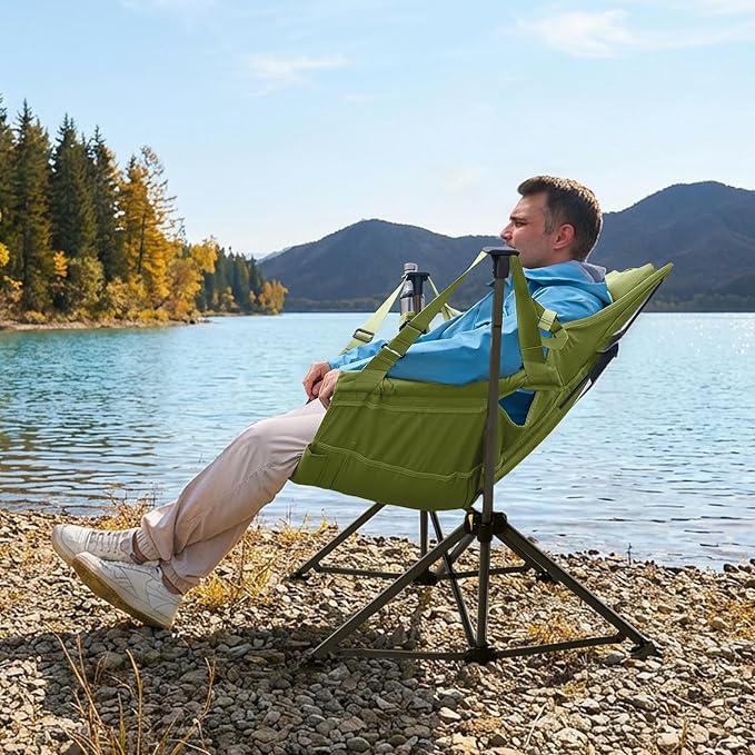 TIMBER RIDGE Hammock Camping Chair with Adjustable Backrest, Heavy Duty Folding Hammock Chair Supports 300lbs, Portable Hammock Chair for Camping, Travelling and Patio, Green