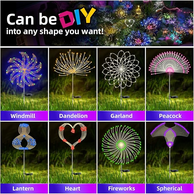 YOTOZU 4 PCS Solar Firework Light, Outdoor Solar Garden Decorative Lights 120 LED Powered 40 Copper Wires String DIY Landscape Light for Walkway Pathway Backyard Decoration Parties Perfect Gifts(blue)
