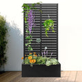 FENCY Metal Raised Garden Bed with Trellis, Metal Planter Box with Trellis, Garden Box for Climbing Plants Vegetable, 35" Lx16 Wx71 H Garden Bed with Drainage Holes(Black-Louvered)