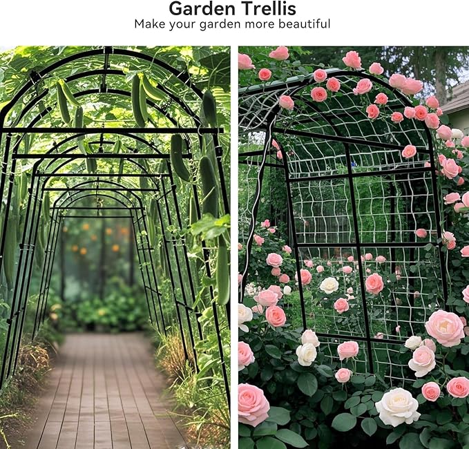 Lalahoni Garden Arch Trellis for Climbing Plants Outdoor, 80 Inch Tall Grape Metal Vine Plants Support Flower Vegetable Tomato, Cucumber Trellis for Raised Bed, Black