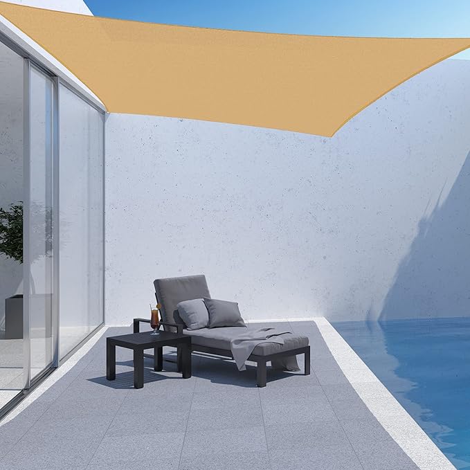AsterOutdoor Sun Shade Sail Rectangle 6' x 10' UV Block Canopy for Patio Backyard Lawn Garden Outdoor Activities, Sand