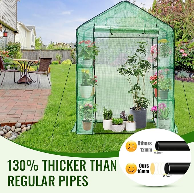 Greengro Greenhouse, 28 x 57 x 76'' Greenhouses for Outdoors, Small Plant Green House with Screen Windows, 3 Tiers 4 Shelves, Durable PE Cover, Plastic Portable Walk in Greenhouses for Outside Indoor
