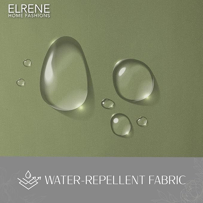 Elrene Home Fashions Matine Weatherproof Tab-Top Indoor/Outdoor Solid Color Curtain Panel for Porch, Pergola, Patio, Deck, 52”W x 95”L, Green (Pack of 3)