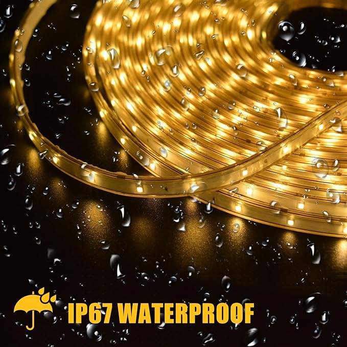 DBFAIRY 50Ft Solar LED Strip Lights Outdoor, Large Capacity Solar Powered Light Strip Auto On/Off with Remote Timer 8 Lighting Modes for Pathway Patio Pool Camping Decor, 2700K Warm White