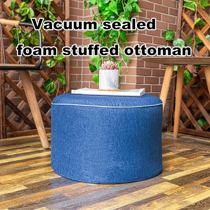 Outdoor Ottoman Outdoor Ottomans for Patio 19x12 Inches Modern Lightweight Foam Stuffed Pouf Outdoor Footstool Footrest Foot Stool Waterproof (Blue)