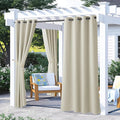 NICETOWN 2 Panels Beige Outdoor Curtains for Patio Waterproof, Rustproof Grommet Thermal Insulated Room Darkening Indoor Outdoor Curtains Window Treatments for Pergola/Gazebo, W52 x L72