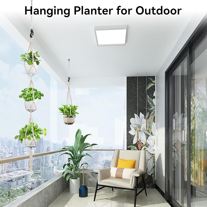 USLAI Macrame Plant Hanger Indoor Outdoor, Fits 4 to 15 Inch Pots, Strong Hanging Planter Holder, Boho Home Decor, 72+35 Inch, Ivory (POTS NOT Included)