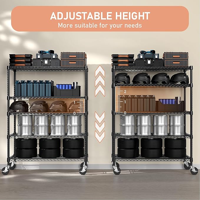 53" W Garage Shelving 5 Tier Industrial 2200LBS Metal Shelving Units for Commercial, Basement, Pantry, Warehouse, School, Black Heavy Duty Easy Assembly 53.2" W x 23.6" D x 73.6" H