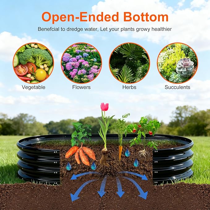 Raised Garden Bed Outdoor 2 Sets Oval Large Coating Metal Planter Box with No Heavy Metal for Vegetables, Flowers, Herbs