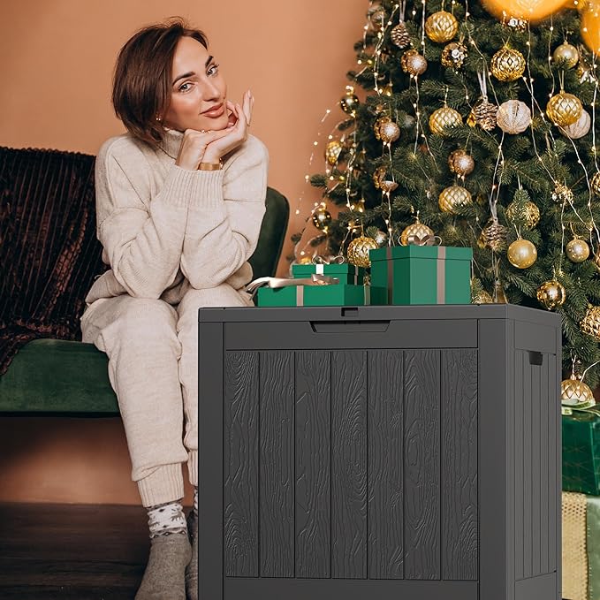ROJIK 31 Gallon Outdoor Storage Box,Deck Box - Waterproof Patio Furniture, Garden Tools, Cushions, Pool Accessories Storage Bench with Lockable Lid and Side Handles (Black)