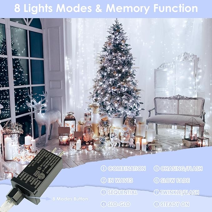 66Ft 200LED Fairy Lights Plug in with Remote, Waterproof String Lights Outdoor & Indoor 8 Modes with Timer, LED Twinkle Lights for Girl's Room Garden Patio Halloween Christmas Decorations (Cool White)