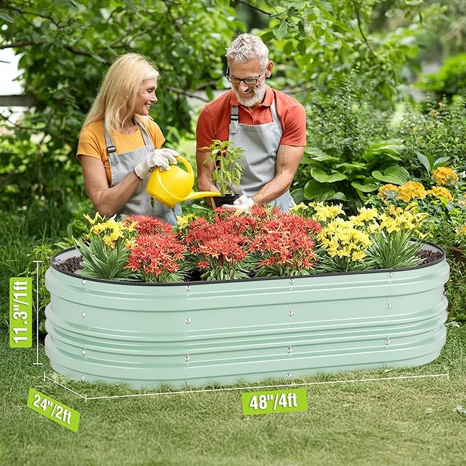 WORKPRO 2PK 4x2x1ft Galvanized Raised Garden Bed Set, Rust & Corrosion Protection, Easy Assembly, Safe Edge, Ideal for Vegetables & Flowers, Light Green