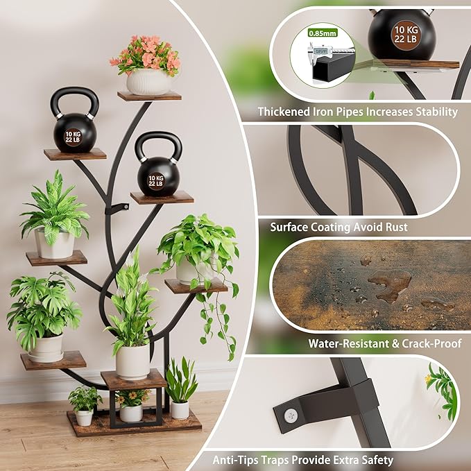 Plant Stand Indoor with Grow Lights - 8 Tiered Corner Plant Shelf Indoor, 50" Tall Lighted Plant Stand for Indoor Multiple Plants, Flower Stands Display Rack Holder for House, Patio, Black