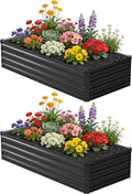 6x1.5x1 ft(2 Pack) Galvanized Raised Garden Bed,Outdoor Planter Box Metal Patio Kit Planting Bed for Vegetables Flowers and Succulents,Black