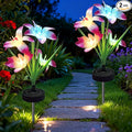 Upgraded Solar Garden Lights, 2 Pack Outdoor Solar Lights, New Round Panel for 40-Hour Runtime, Serve as Outdoor & Indoor Decor, 7-Color Changing Flower Lights, Waterproof for Patio Yard Decoration