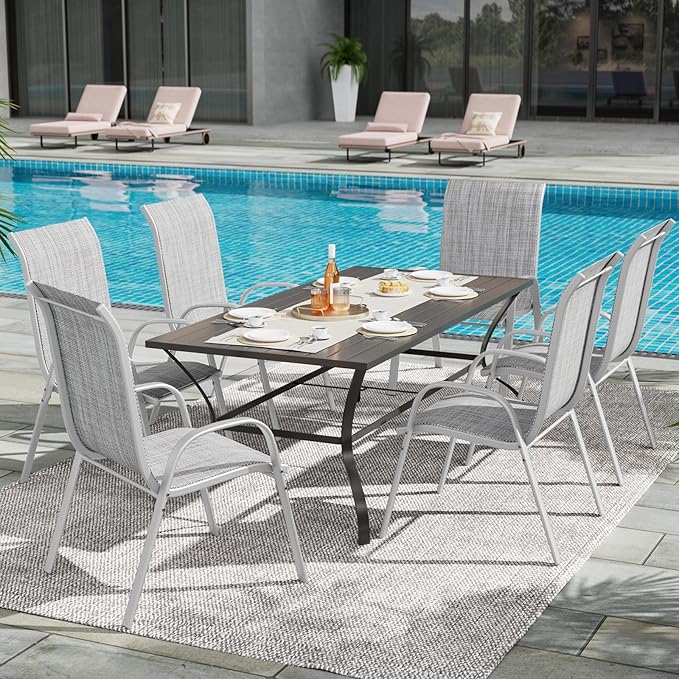 UDPATIO Patio Chairs Set of 6, Stackable Silver Outdoor Dining Chairs with High Back, Breathable Textilene Fabric Outdoor Chair All Weather, 350LBS Capacity for Garden, Backyard (Light Grey)