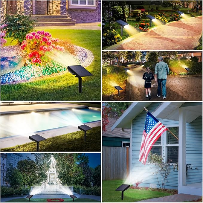 TOBUSA Solar Spot Lights Outdoor 5 Modes, 44LEDs Bright Landscape Spotlights Solar Powered 3 Colors Changing, IP67 Waterproof Auto On-Off Dusk Dawn Solar Outdoor Lighting for Yard Garden Outside Tree