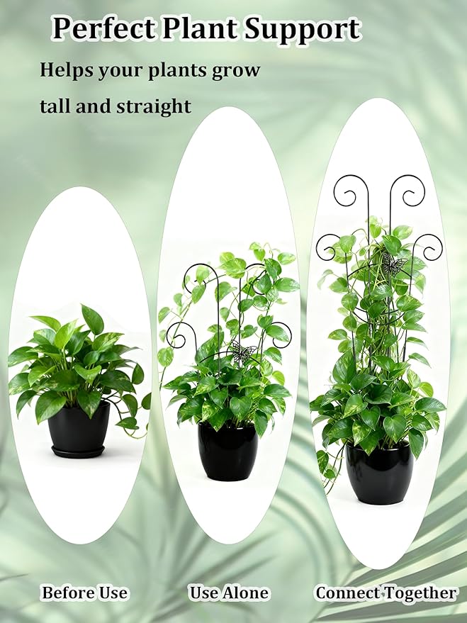 2 Pcs Tall Trellis for Potted Plants, 30'' Expandable Butterfly Shape Garden Trellis for Climbing Plants Indoor, Plant Pothos Climber Support for Monstera, Ivy, Hoya, Vine (Black)