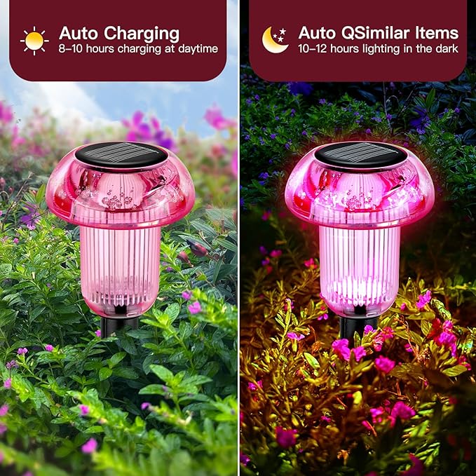Easter Solar Pathway Lights Outdoor Decorative 8 Pack, 4 color LED Mushroom Solar Lights Outdoor Waterproof Solar Powered Decor for Yard Driveway Patio, Valentines Day Halloween Christmas Garden Decor