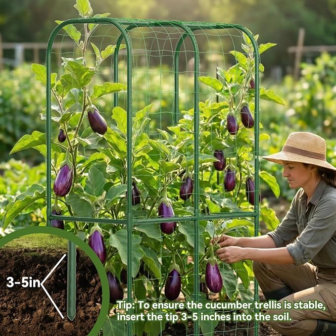 65" Tall Cucumber Trellis for Raised Bed, Garden Trellis for Climbing Plants Outdoor, U-Shape Metal Arch Vegetables Trellis Plant Support for Zucchini Squash Vines