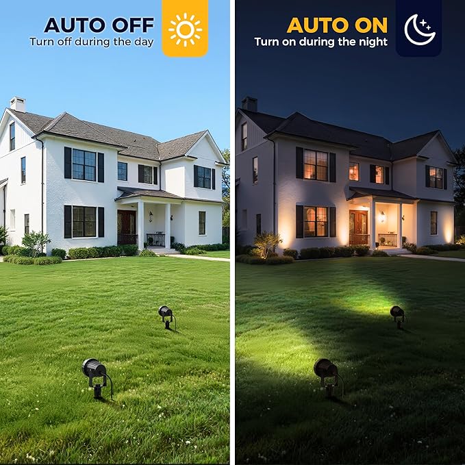 L LOHAS LED 12W Dusk to Dawn Outdoor Lighting, Auto On/Off 3000K Landscape Outdoor Spotlight, IP66 Waterproof Plug in Spot Lights for Yard, Garden, House, Pathway, Plant(2 Pack)