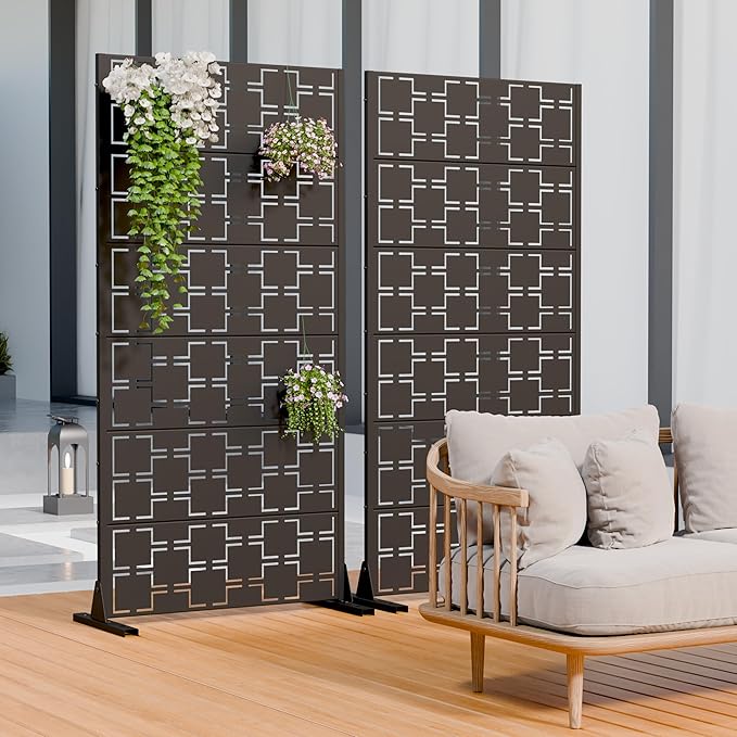 Casaphoria Metal Privacy Screen Outdoor, 60" H x 30" W Freestanding Decorative Privacy Screen for Patio Deck Balcony Garden with Stable Base, Black-Square