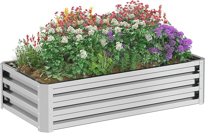 Outsunny Galvanized Raised Garden Bed, 4' x 2' x 1' Metal Planter Box, for Growing Vegetables, Flowers, Herbs, Succulents, Silver