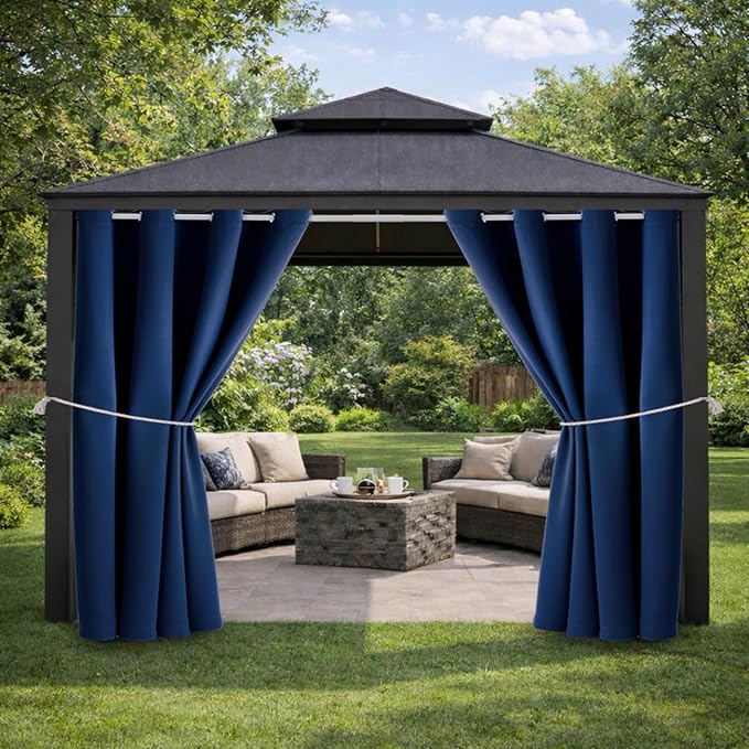 Outdoor Indoor Curtains W52 x L108 for Patio - Weather-resistant Window Panels Privacy Protect Grommet Top Thermal Insulated Home Curtain for Porch Pergola Lawn Garden Hot Tub Area (Navy, 2 Panels)