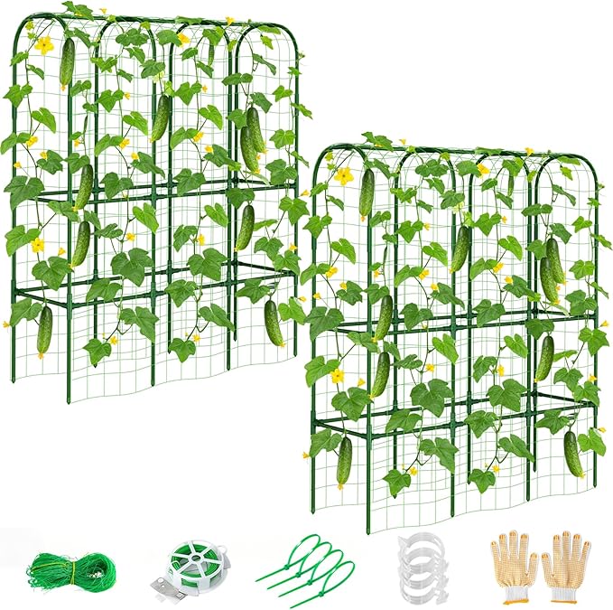 2 Pack 65in Tall Cucumber Trellis for Raised Bed, 50" L x 65" H Metal Garden Trellis for Climbing Plants Outdoor, U-Shape Vegetables Trellis Support for Squash Zucchini